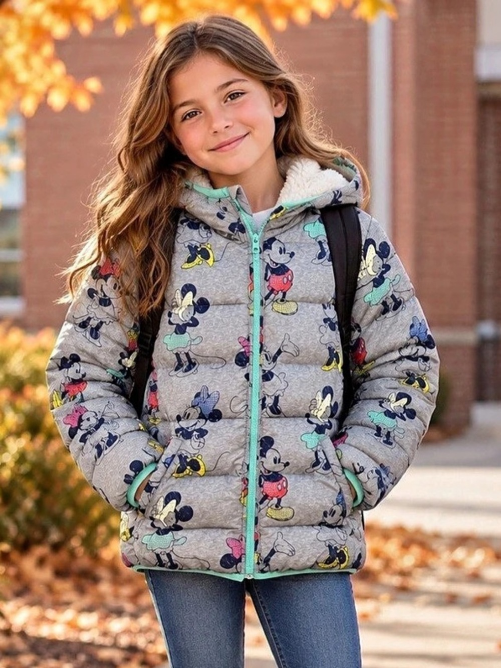 Gap Disney Mickey Mouse Mickey Mouse Puffer Jacket Gray Girls 10/12 Like New